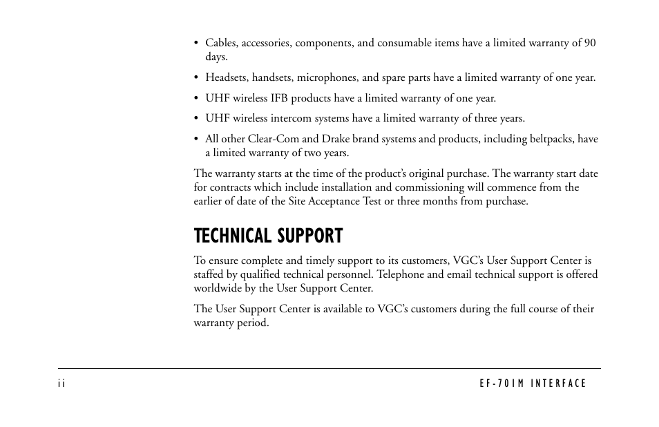 Technical support | Clear-Com EF-701M User Manual | Page 56 / 62