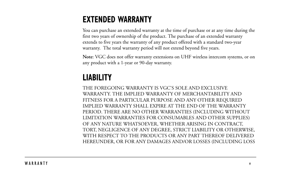 Extended warranty, Liability | Clear-Com EF-701M User Manual | Page 59 / 62