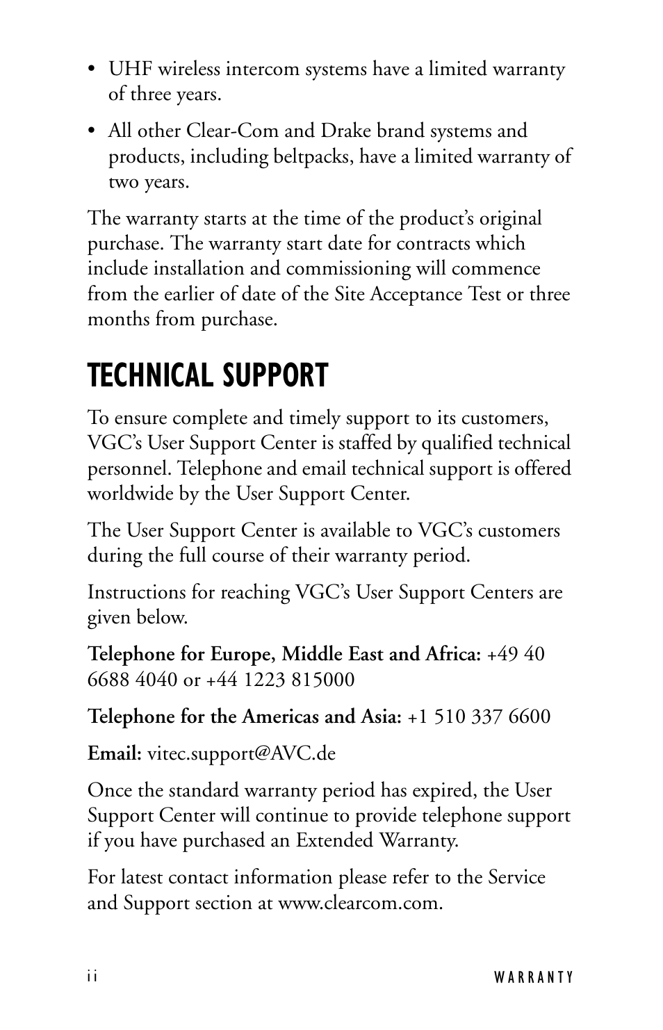 Technical support | Clear-Com TW-47 User Manual | Page 26 / 30