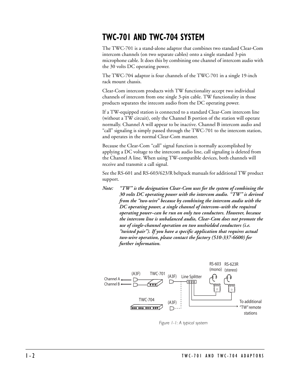 Twc-701 and twc-704 system, Twc-701 and twc-704 system -2 | Clear-Com TWC-704 User Manual | Page 8 / 18