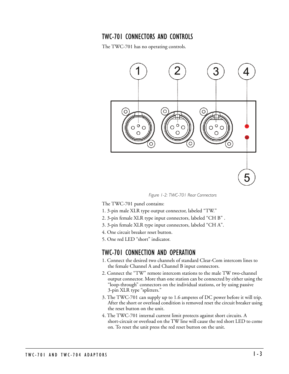 Twc-701 connectors and controls, Twc-701 connection and operation | Clear-Com TWC-704 User Manual | Page 9 / 18