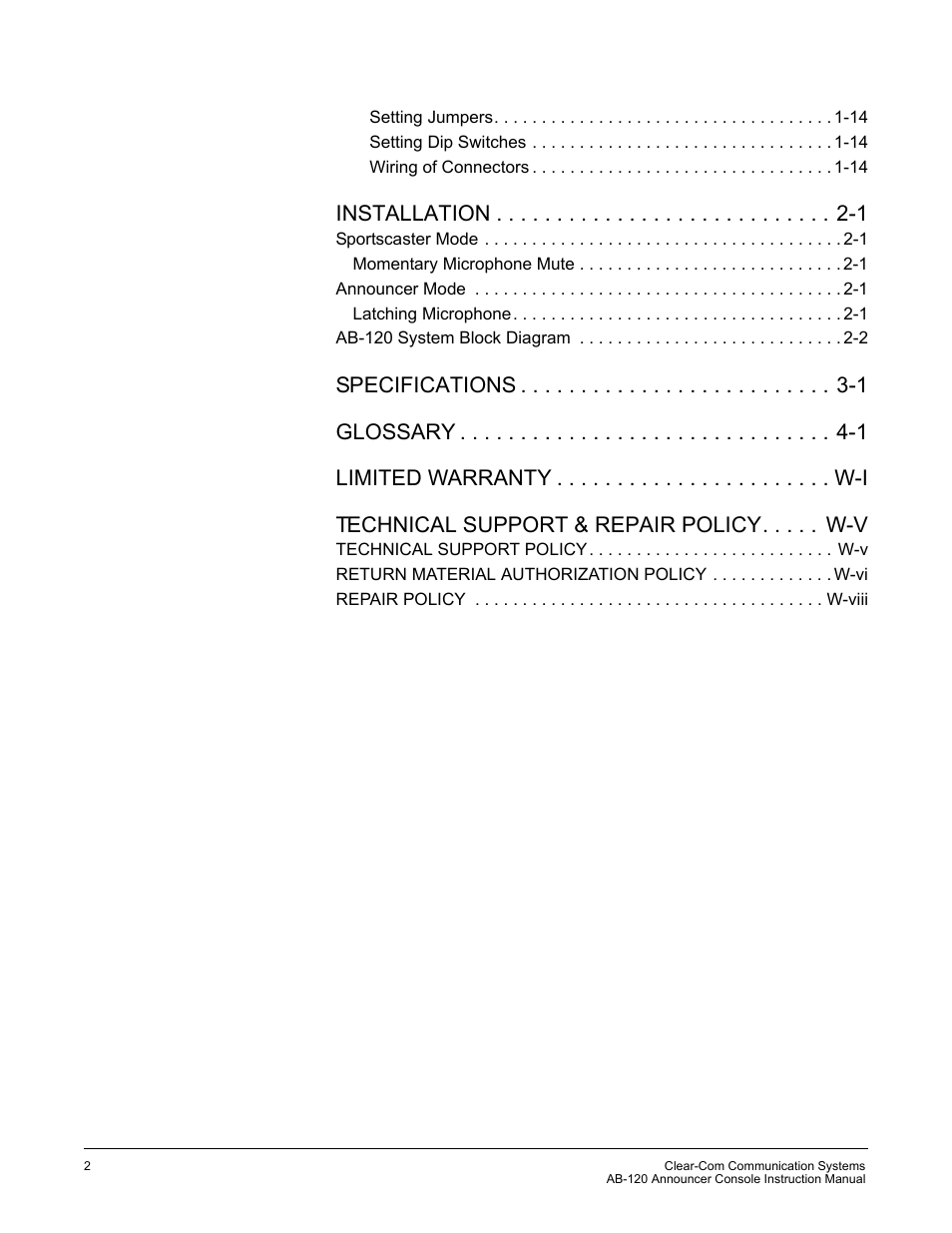 Installation -1 | Clear-Com AB-120 User Manual | Page 4 / 35