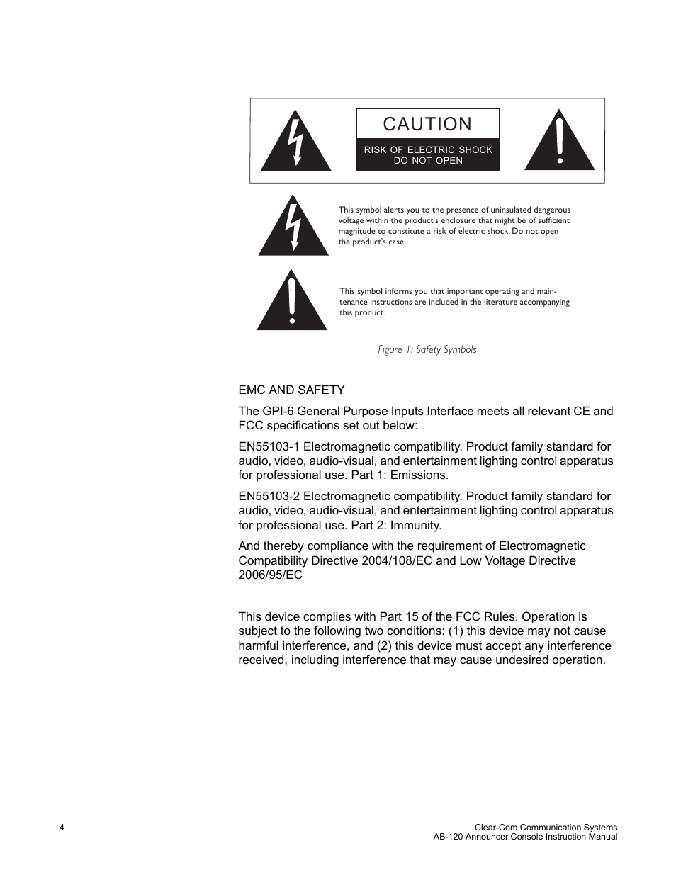 Caution | Clear-Com AB-120 User Manual | Page 6 / 35