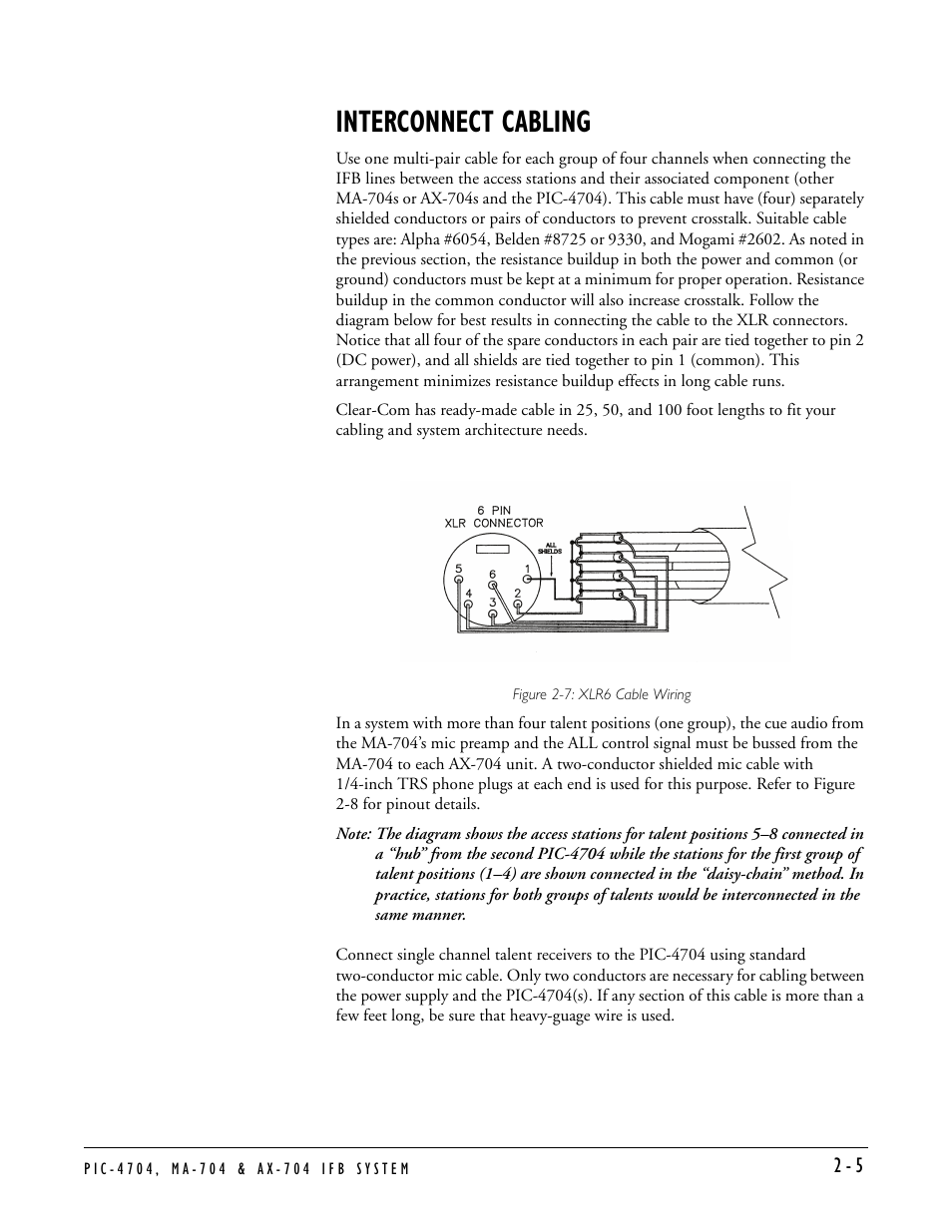 Interconnect cabling, Interconnect cabling -5 | Clear-Com PIC-4704 User Manual | Page 15 / 30