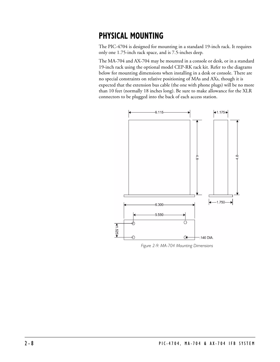 Physical mounting, Physical mounting -8 | Clear-Com PIC-4704 User Manual | Page 18 / 30