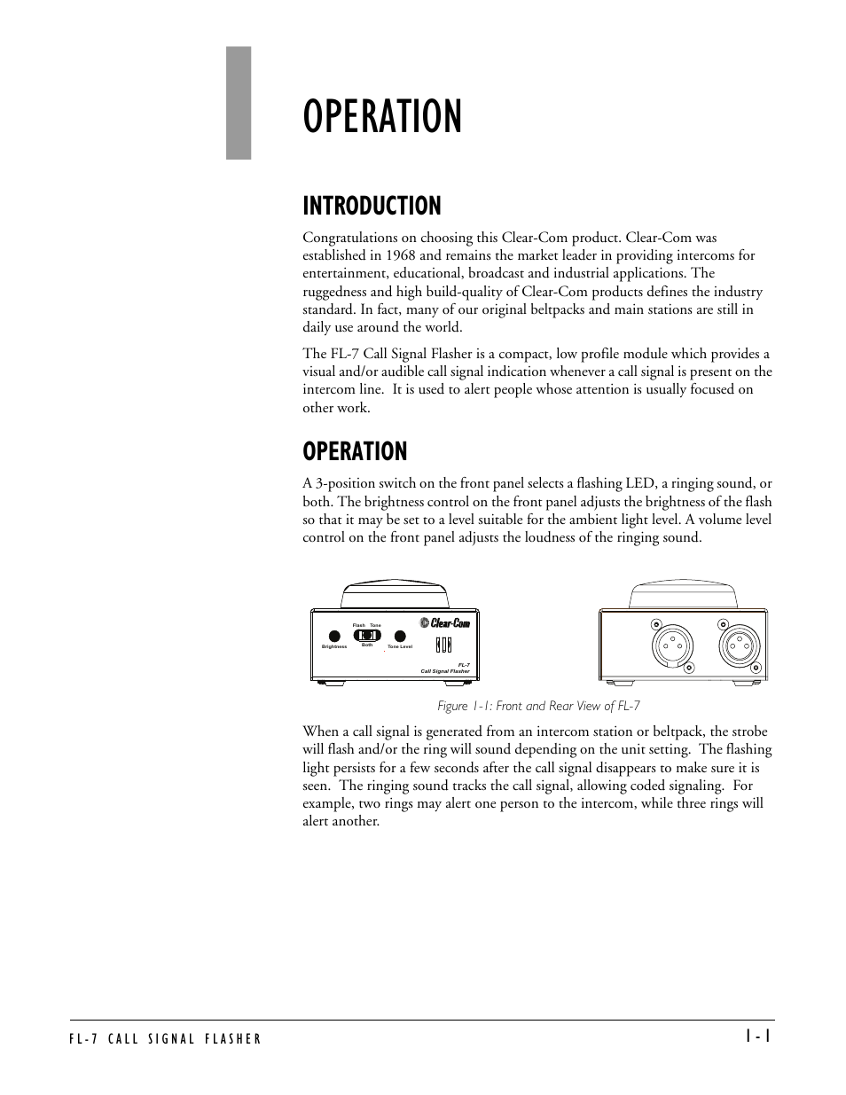 Operation, Introduction, Operation -1 | Introduction -1 operation -1 | Clear-Com FL-7 User Manual | Page 7 / 16