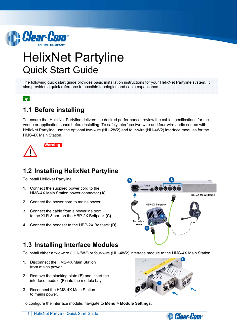 Clear-Com HLI-FBS User Manual | 2 pages