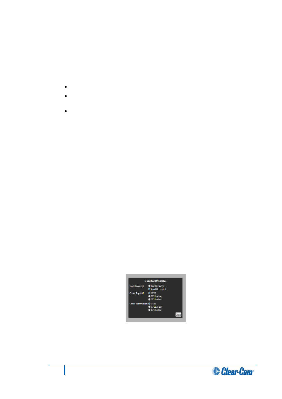 6 codec, 30 e1 direct/trunk, 1 port function | 2 label, 3 description, 4 card properties, 5 clock recovery, Codec, E1 direct/trunk, Port function | Clear-Com HX System Frames User Manual | Page 111 / 290