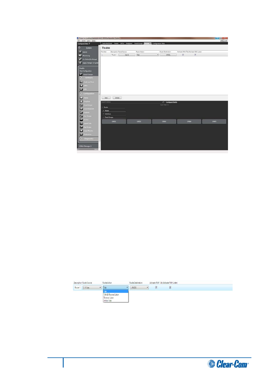 1 description, 2 source, 3 action | Talk, Description, Source, Action | Clear-Com HX System Frames User Manual | Page 145 / 290