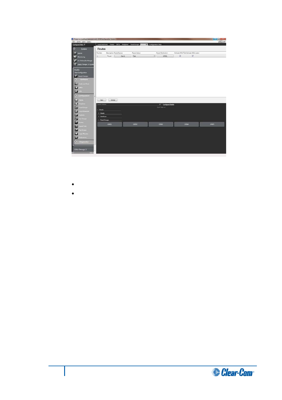 9 delete a route, Delete a route | Clear-Com HX System Frames User Manual | Page 147 / 290