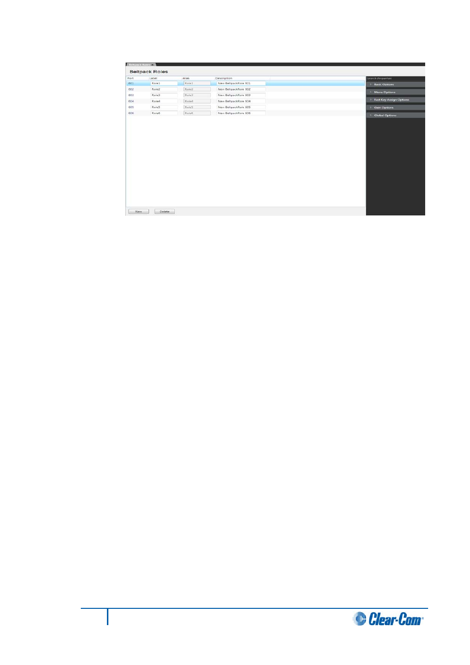 Basic options, Global options | Clear-Com HX System Frames User Manual | Page 159 / 290