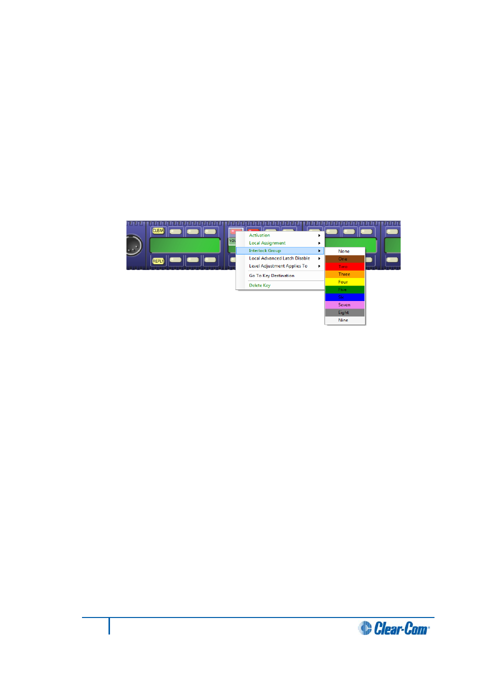 Local advanced latch disable, Go to key destination, Delete key | Clear-Com HX System Frames User Manual | Page 204 / 290