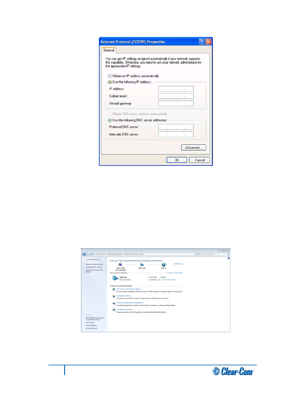 Reconfiguring network settings in windows 7 | Clear-Com HX System Frames User Manual | Page 37 / 290