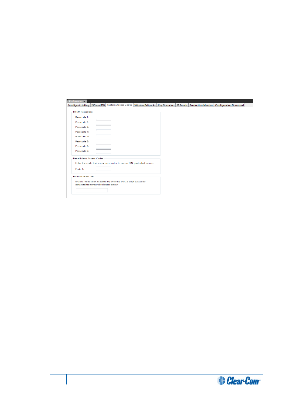 Assign multiple sources to ifb from ap panel, System access codes, Dtmf passcodes | Clear-Com HX System Frames User Manual | Page 48 / 290