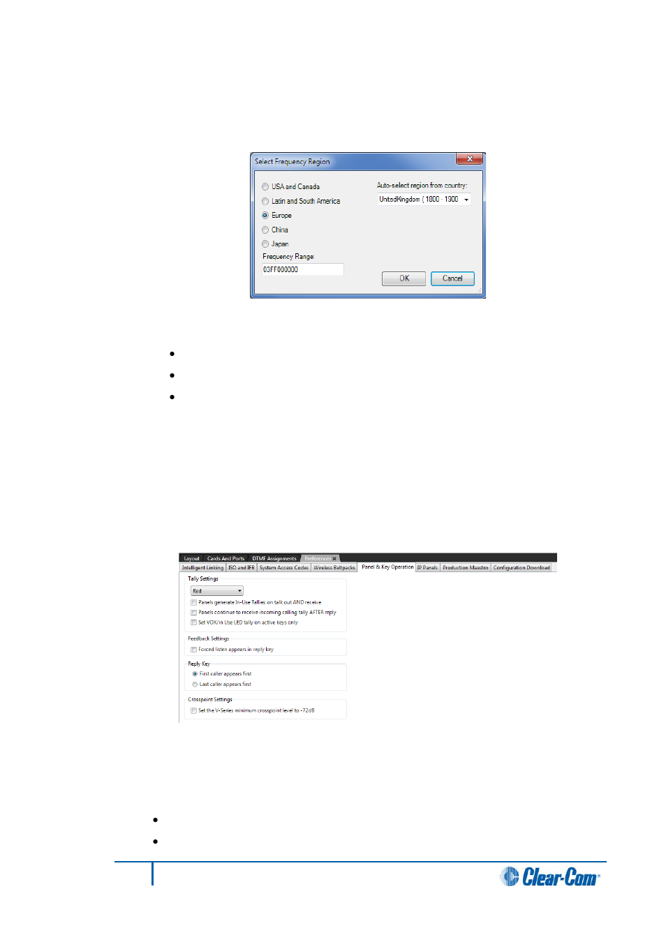 Panel and key operation, Tally settings | Clear-Com HX System Frames User Manual | Page 50 / 290