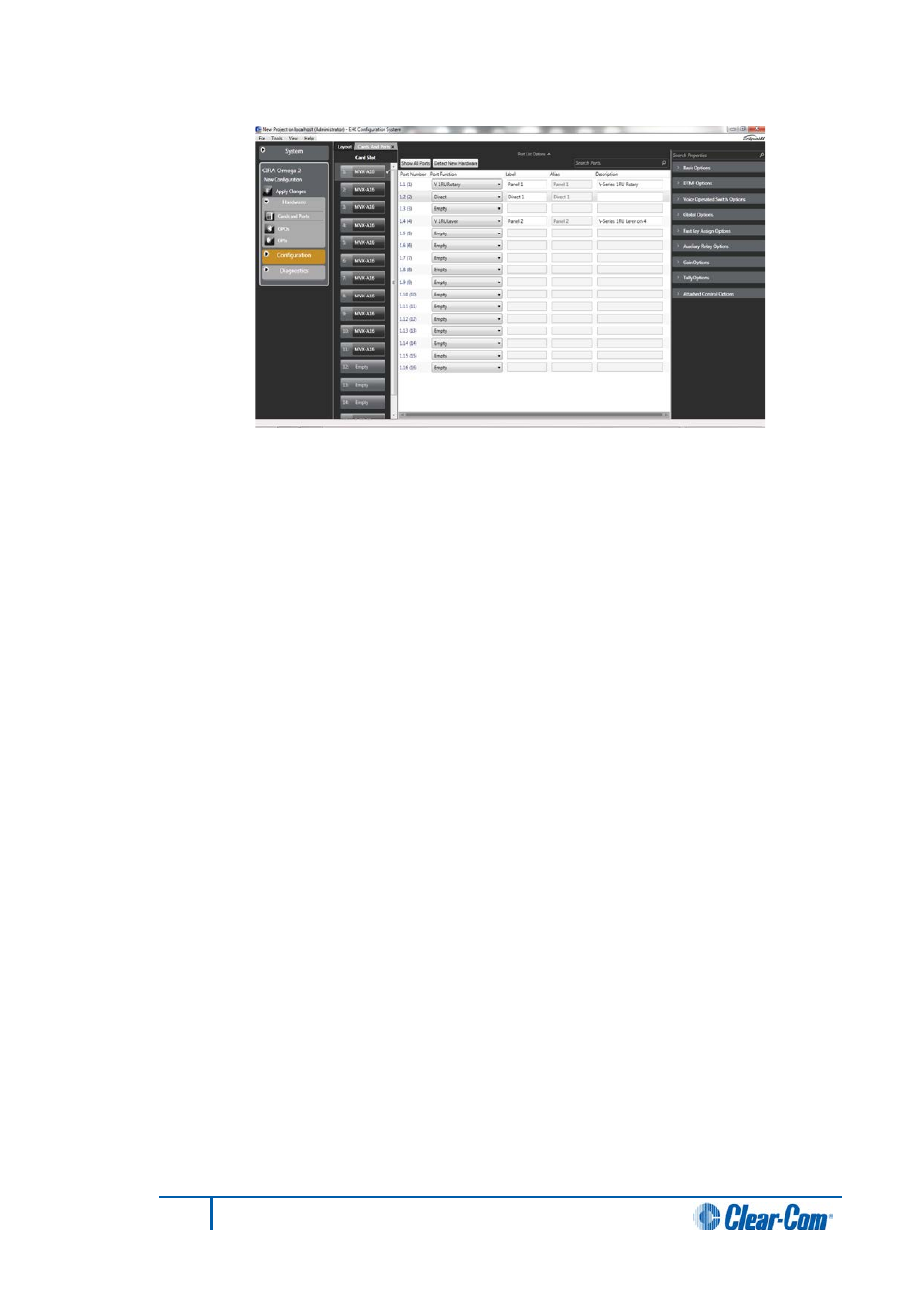 10 port list options, 11 show all ports, 12 detect new hardware | 13 show alt text, Port list options, Show all ports, Detect new hardware, Show alt text | Clear-Com HX System Frames User Manual | Page 78 / 290