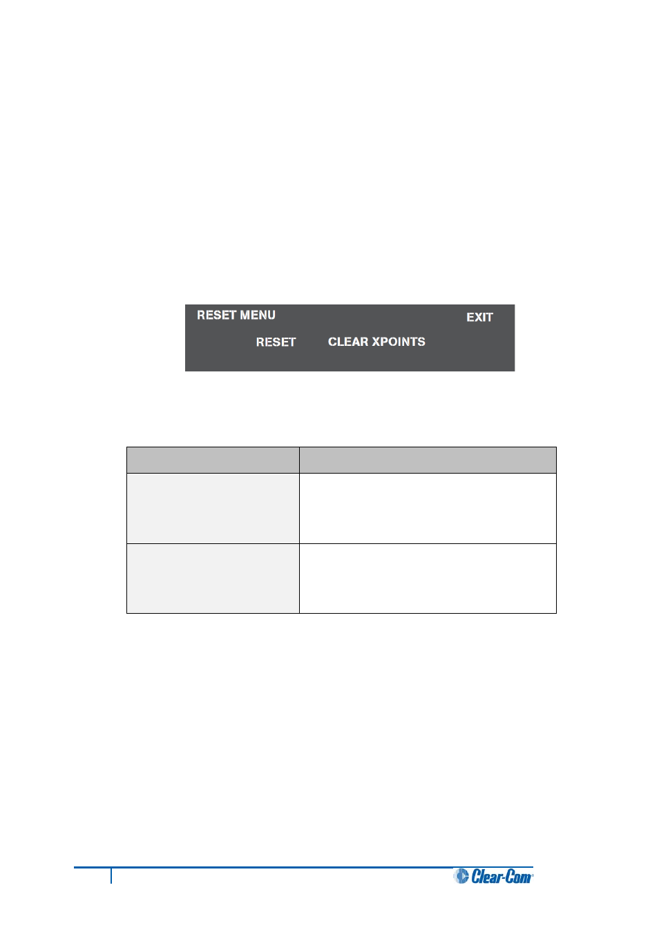 10 resetting the system, Resetting the system | Clear-Com HX System Frames User Manual | Page 57 / 70