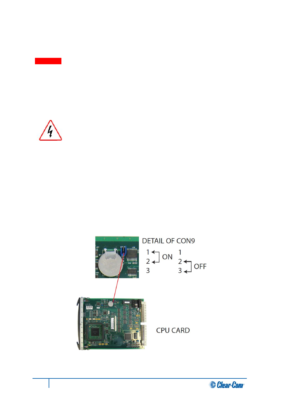 3 reconnecting the cpu card’s backup battery, Reconnecting the cpu card’s backup battery | Clear-Com HX System Frames User Manual | Page 26 / 145