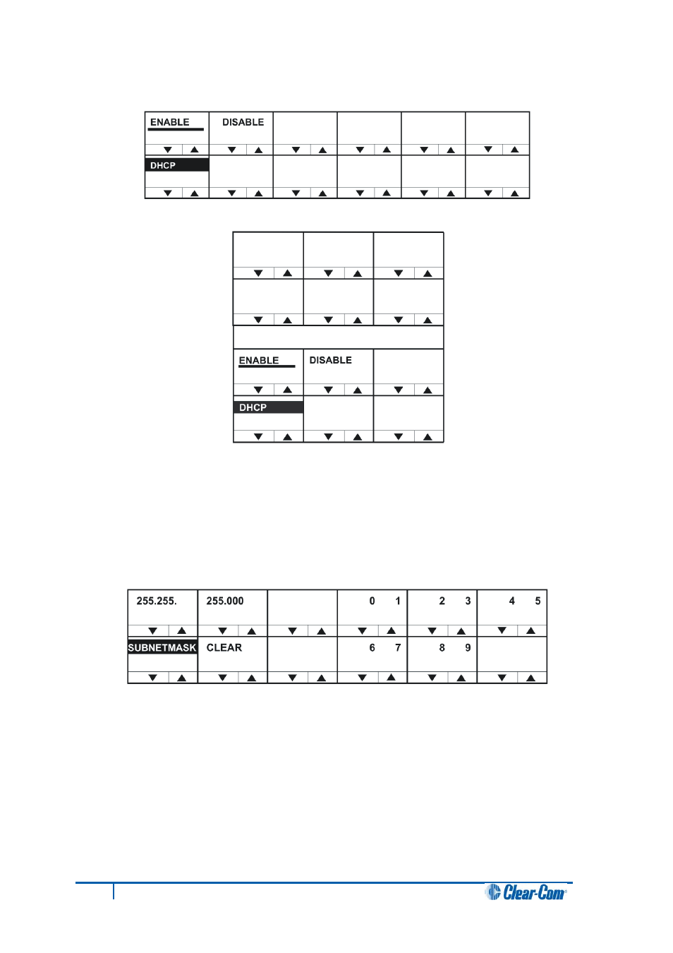 6 dhcp menu, 7 subnetmask (subnet mask) menu, Dhcp menu | Subnetmask (subnet mask) menu | Clear-Com V12PDDXY User Manual | Page 127 / 187