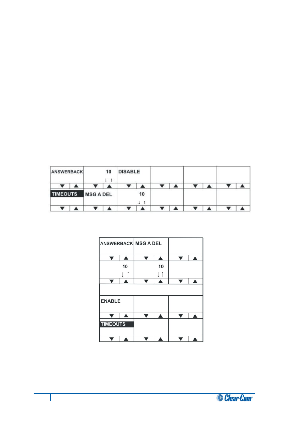 1 timeouts menu, Timeouts menu | Clear-Com V12PDDXY User Manual | Page 59 / 187