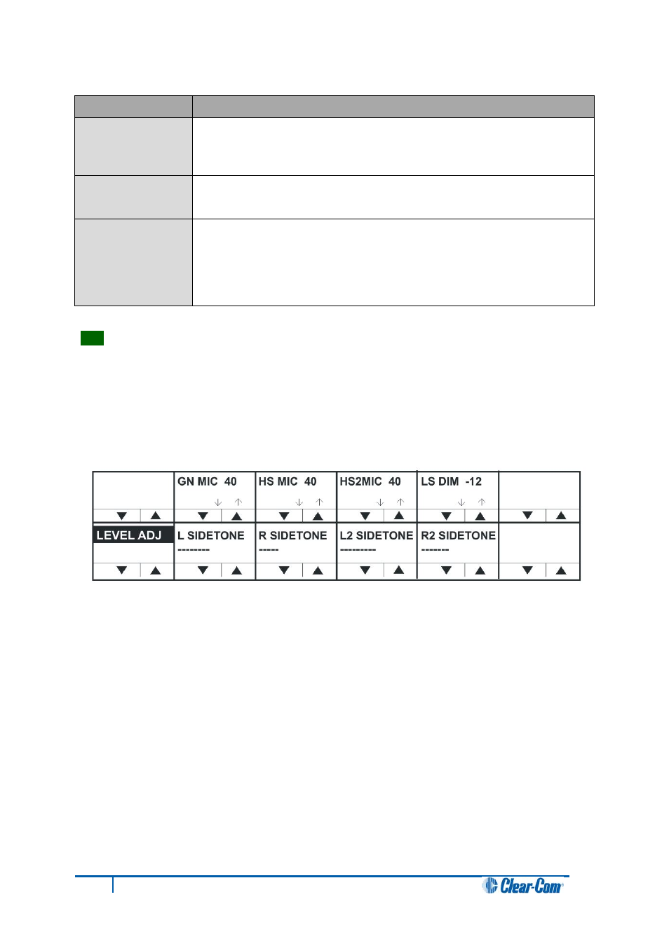 2 level adj (level adjust) menu, Level adj (level adjust) menu | Clear-Com V12PDDXY User Manual | Page 60 / 187