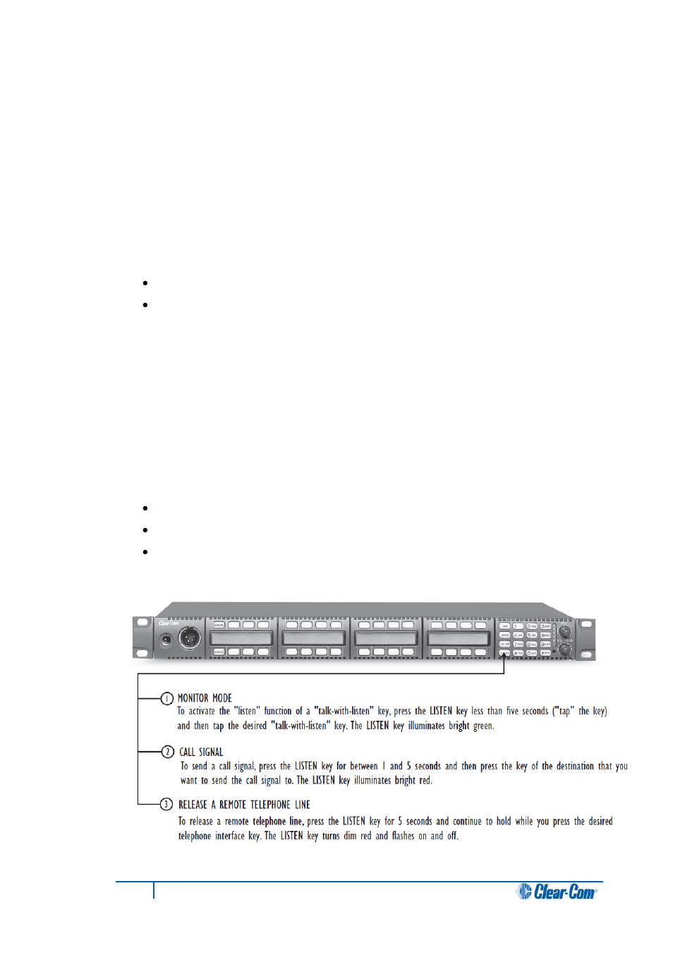 4 turning the speaker on and off, 5 using the listen (listen) key, Turning the speaker on and off | Using the listen (listen) key | Clear-Com i-Series Panels User Manual | Page 32 / 87