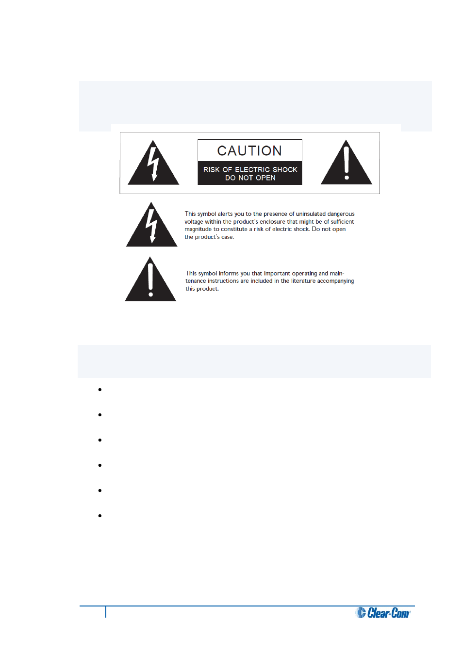 Safety symbols, Mains power cord | Clear-Com i-Series Panels User Manual | Page 8 / 87