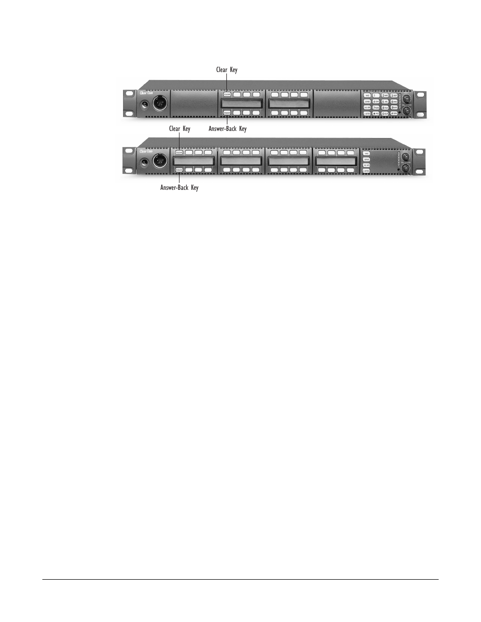 Answering a call with the answer-back key, Answering a call with the answer-back key -16, Figure 1-9 answer-back and clear keys -16 | Clear-Com i-Series Panels User Manual | Page 26 / 109