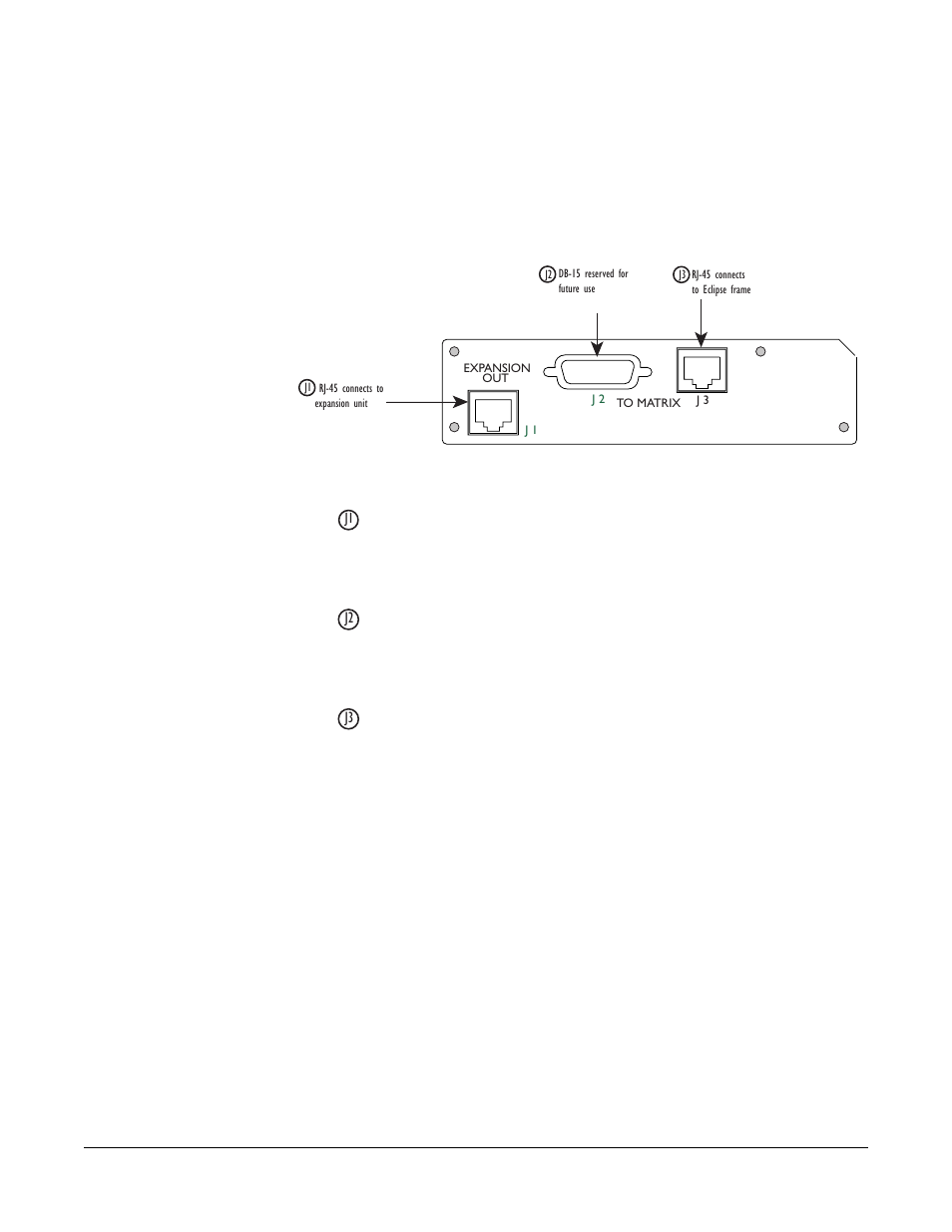 Communications module, Expansion out connector, Db-15m connector (reserved for future use) | To matrix connector, Aux-101 auxiliary options module, Communications module -2, Expansion out connector -2, Db-15m connector (reserved for future use) -2, To matrix connector -2, Aux-101 auxiliary options module -2 | Clear-Com i-Series Panels User Manual | Page 58 / 109