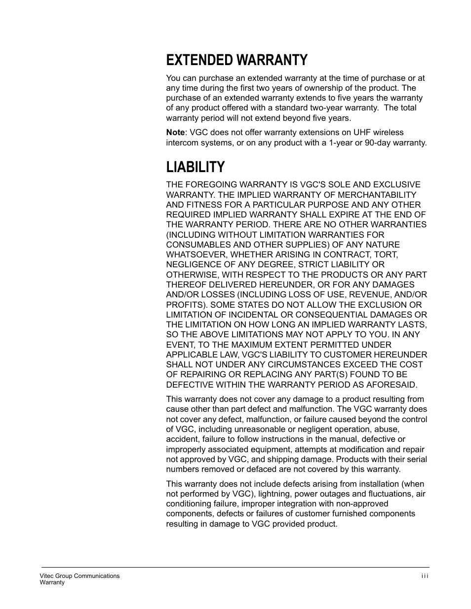 Extended warranty, Liability | Clear-Com GPI-6 User Manual | Page 17 / 18