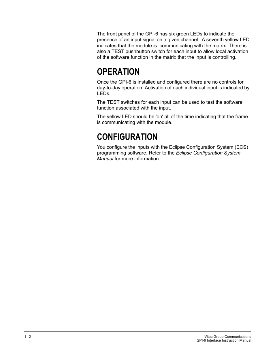 Operation, Configuration | Clear-Com GPI-6 User Manual | Page 8 / 18