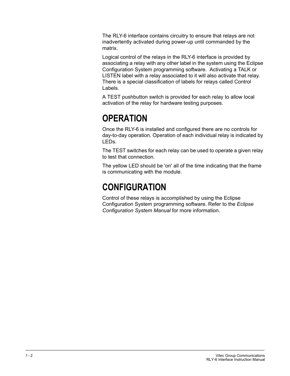 Operation, Configuration | Clear-Com RLY-6 User Manual | Page 8 / 18