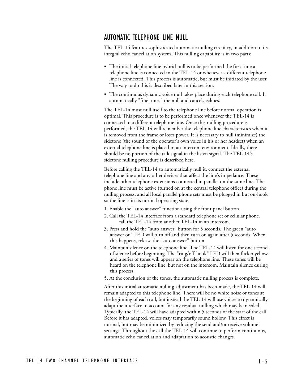 Automatic telephone line null | Clear-Com TEL-14 User Manual | Page 11 / 38