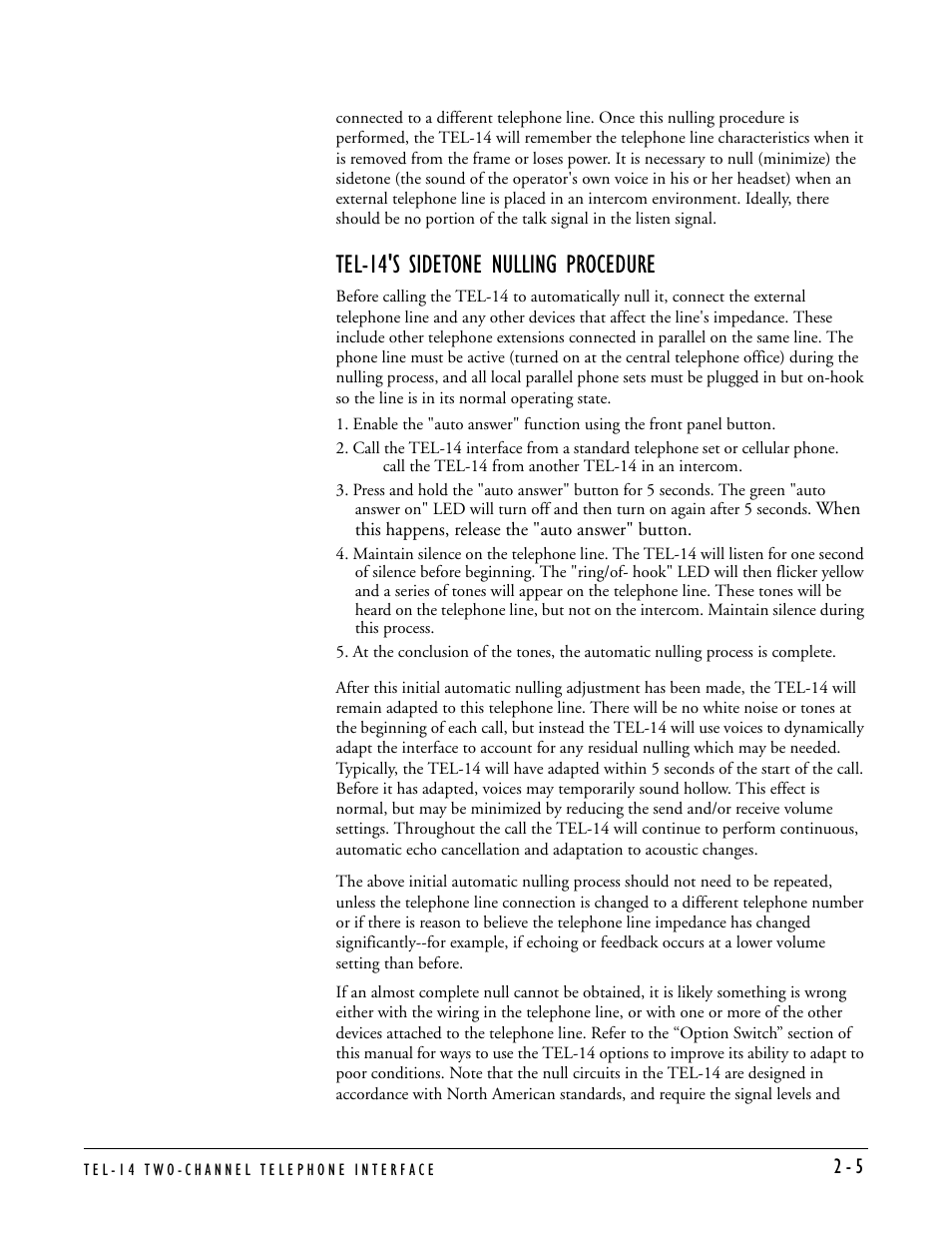 Tel-14's sidetone nulling procedure | Clear-Com TEL-14 User Manual | Page 19 / 38