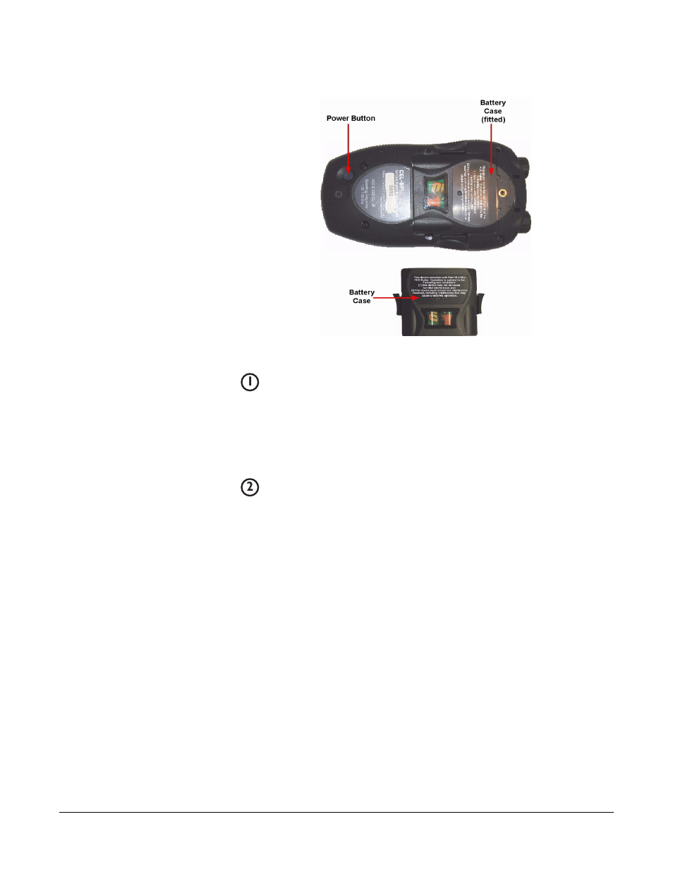 Beltpack rear/battery section, Power button, Battery case | Beltpack rear/battery section -5, Power button -5, Battery case -5, Figure 1-5 view of back of beltpack -5 | Clear-Com FreeSpeak Beltpack User Manual | Page 23 / 89