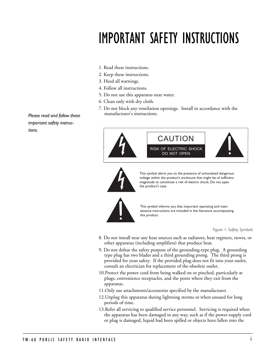 Important safety instructions, Caution | Clear-Com TW-60 User Manual | Page 5 / 24