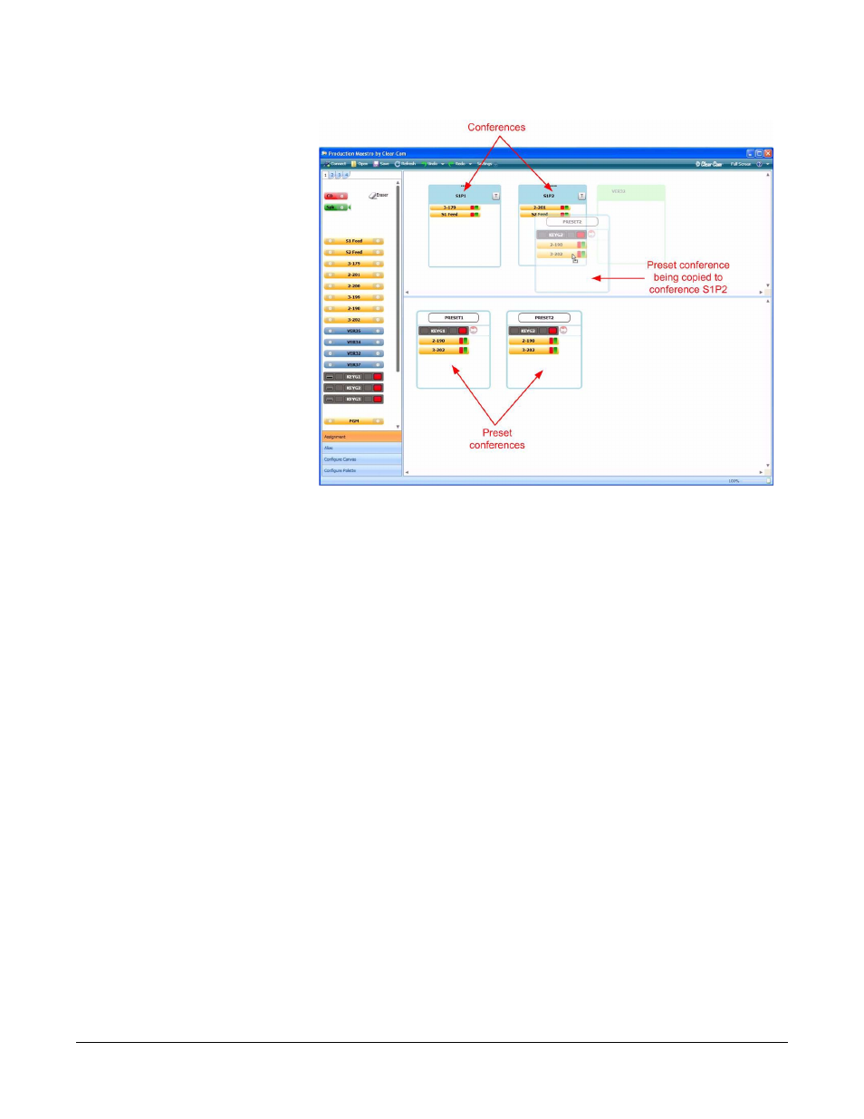 Drag as preset to a conference, Drag as preset to a conference -19 | Clear-Com Production-Maestro-Pro User Manual | Page 29 / 86