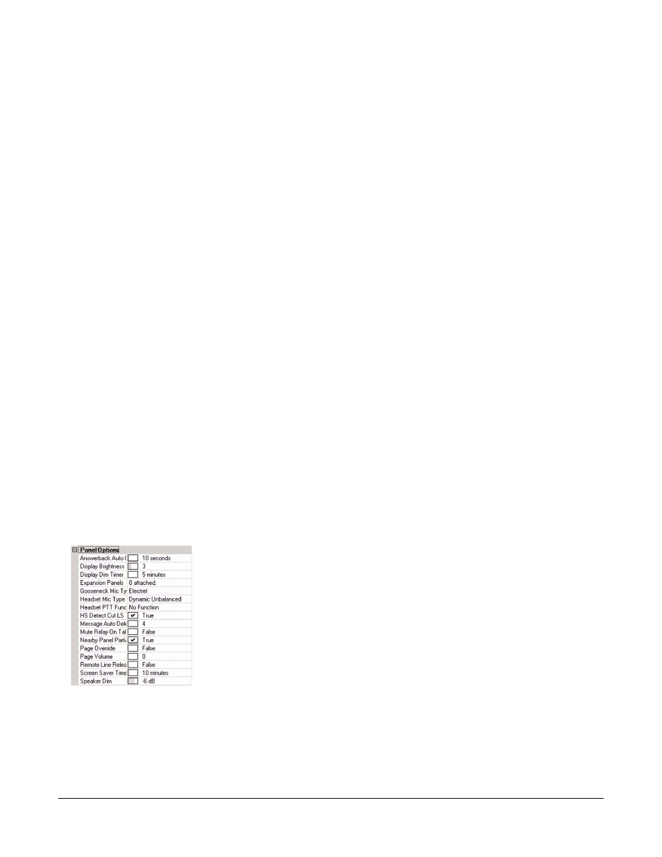 Applies to, Panel options, Answerback auto clear time | Display brightness, Applies to: -28, Panel options -28, Answerback auto clear time -28, Display brightness -28 | Clear-Com Eclipse-Omega User Manual | Page 138 / 466