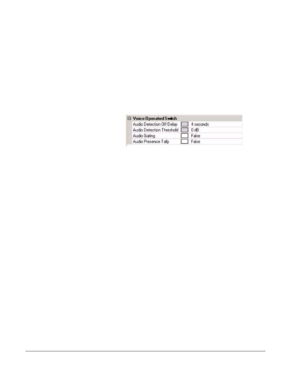 Tallies, In use tally, Voice operated switch | Audio detection off delay, Tallies -36, In use tally -36, Voice operated switch -36, Audio detection off delay -36, Figure 5-8 voice operated switch options -36 | Clear-Com Eclipse-Omega User Manual | Page 146 / 466