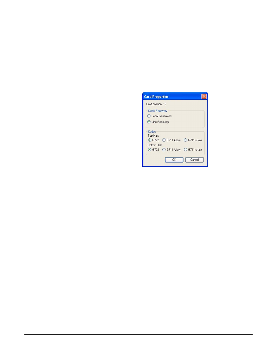 Description, Card properties, Card position | Clock recovery, Codec, Figure 5-22 t1 trunk card properties -51 | Clear-Com Eclipse-Omega User Manual | Page 161 / 466