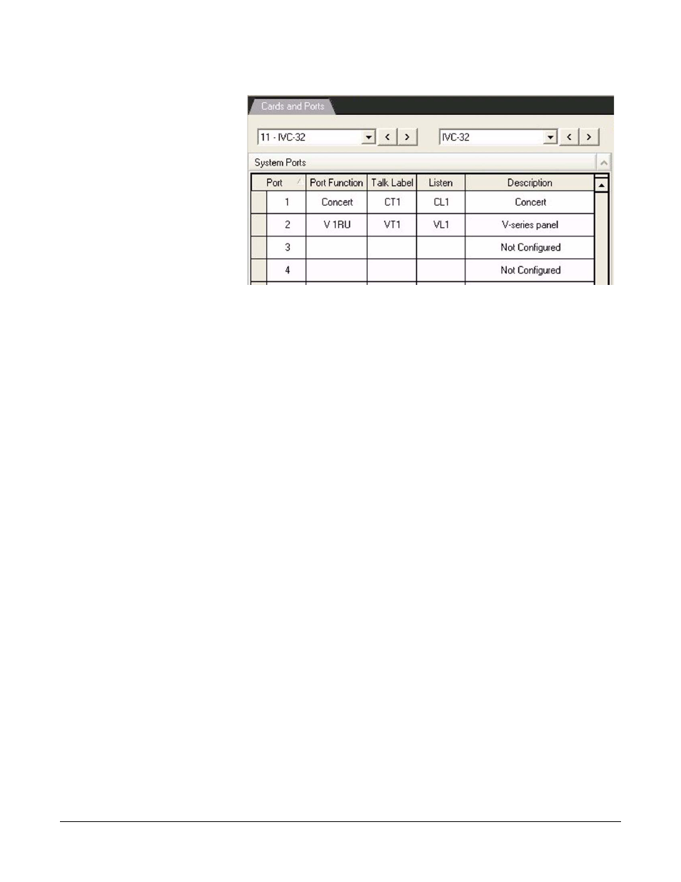 Port number, Port function, Talk label | Listen label, Description, Figure 5-31 ip ports -60 | Clear-Com Eclipse-Omega User Manual | Page 170 / 466