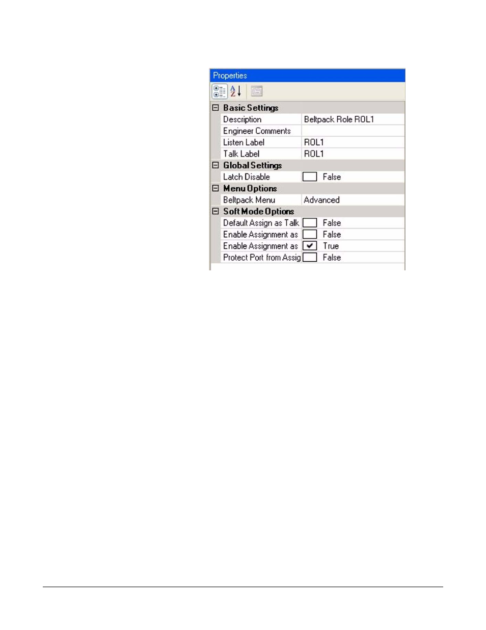 Basic settings, Description, Engineer comments | Listen label, Talk label, Global settings, Latch disable, Basic settings -116, Description -116, Engineer comments -116 | Clear-Com Eclipse-Omega User Manual | Page 226 / 466