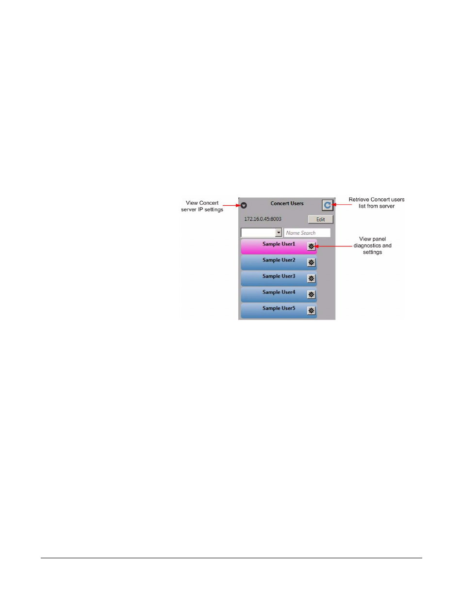 Concert server dialog, Concert server dialog -17, Figure 6-22 concert users on a partition -17 | Clear-Com Eclipse-Omega User Manual | Page 249 / 466