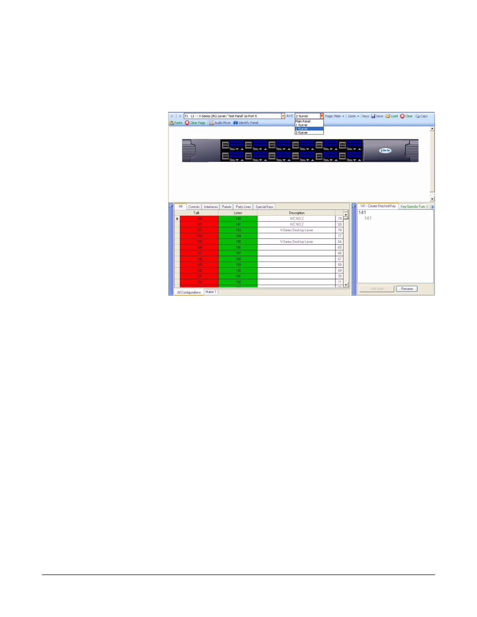 Local advanced latch disable, Go to key destination, Delete key | Local advanced latch disable -6, Go to key destination -6, Delete key -6, Figure 7-7 v series lever key expansion panel -6 | Clear-Com Eclipse-Omega User Manual | Page 258 / 466