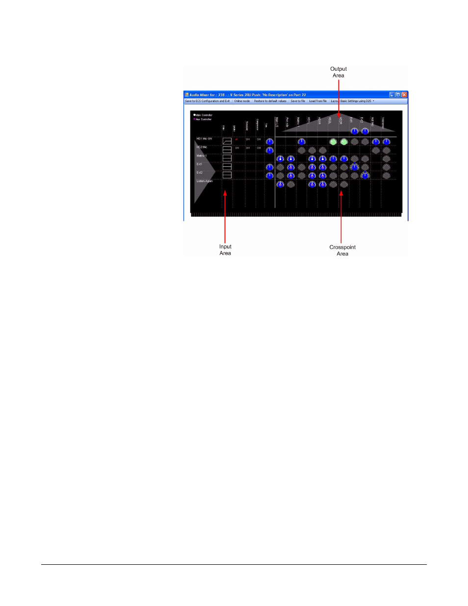 Save to ecs configuration and exit, Online mode, Save to ecs configuration and exit -2 | Online mode -2, Figure 8-1 audio mixer panel -2 | Clear-Com Eclipse-Omega User Manual | Page 330 / 466