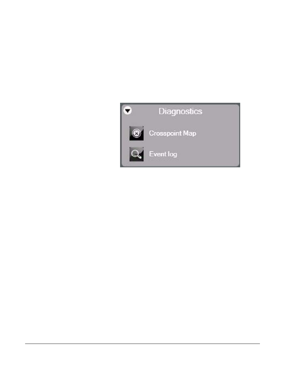 Using the diagnostic tools, Crosspoint map, Using the diagnostic tools -1 | Crosspoint map -1, Figure 14-1 diagnostics menu -1 | Clear-Com Eclipse-Omega User Manual | Page 431 / 466