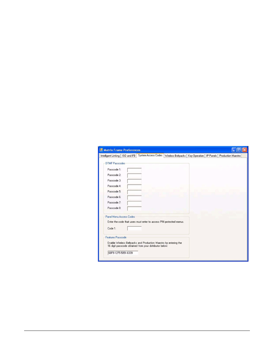 Ifb interrupts other talks from source station, Assign multiple sources to ifb from ap panel, System access codes setup | Dtmf passcodes, System access codes setup -20, Dtmf passcodes -20, Figure 3-24 dtmf settings tab -20 | Clear-Com Eclipse-Omega User Manual | Page 74 / 466