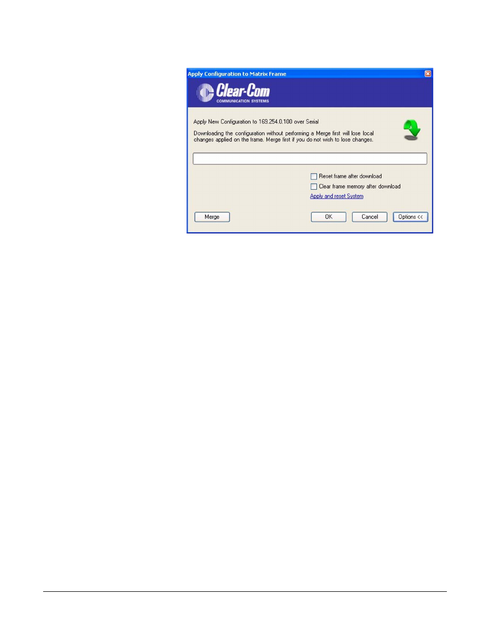 Red reset (reset frame after download), Black reset (clear frame memory after download), Red reset (reset frame after download) -34 | Figure 3-41 new configuration download options -34 | Clear-Com Eclipse-Omega User Manual | Page 88 / 466