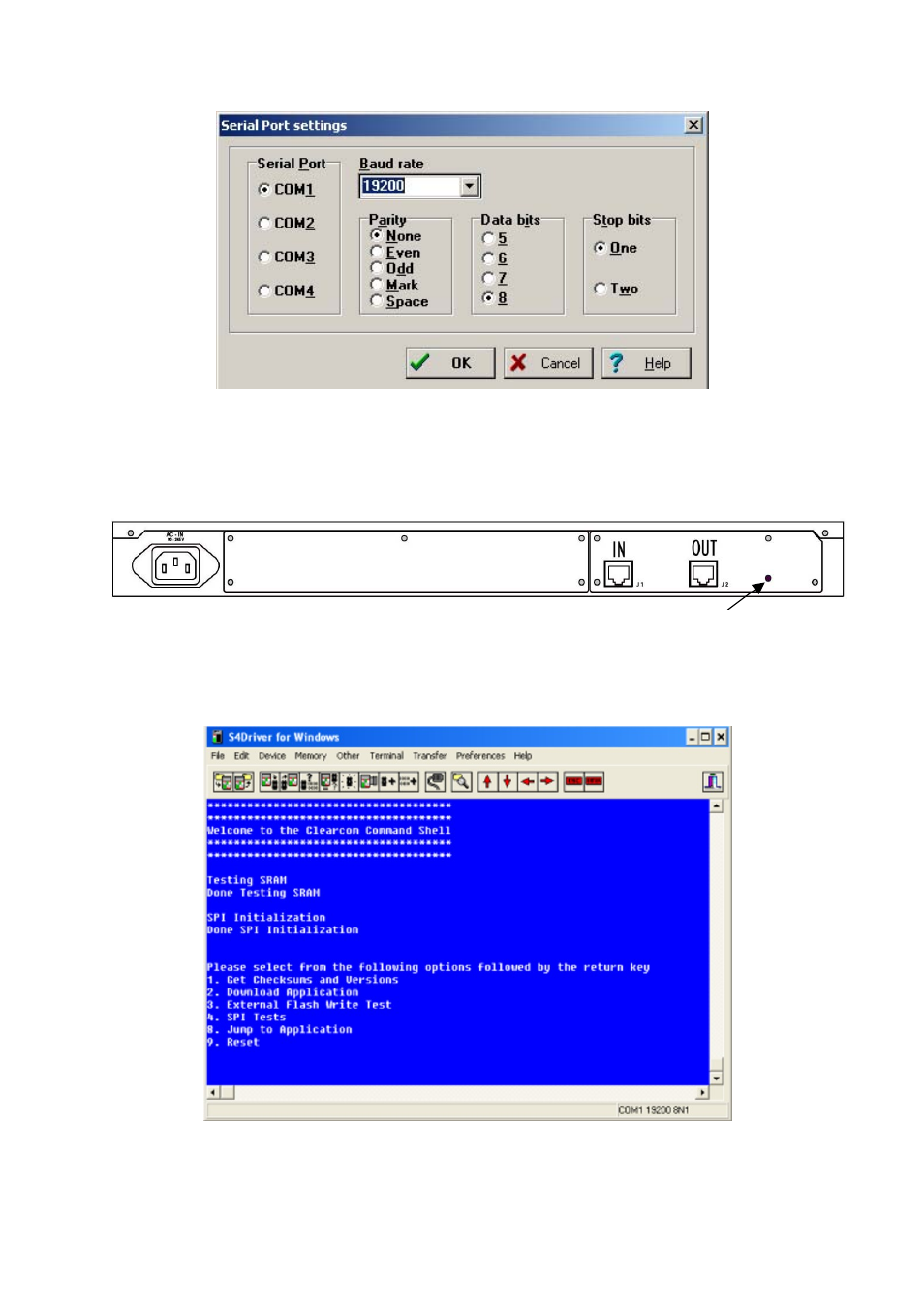 Figure 91, Serial port settings of i-station, Figure 92 | E-station rear panel layout, Figure 93, E-station command shell output, Eclipse upgrade reference manual | Clear-Com Eclipse-Omega User Manual | Page 107 / 155