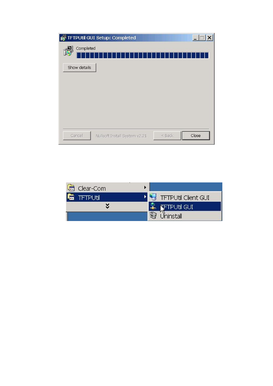 Figure 140, Tftputil installation completed, Figure 141 | Running tftputil from programs, Eclipse upgrade reference manual | Clear-Com Eclipse-Omega User Manual | Page 145 / 155